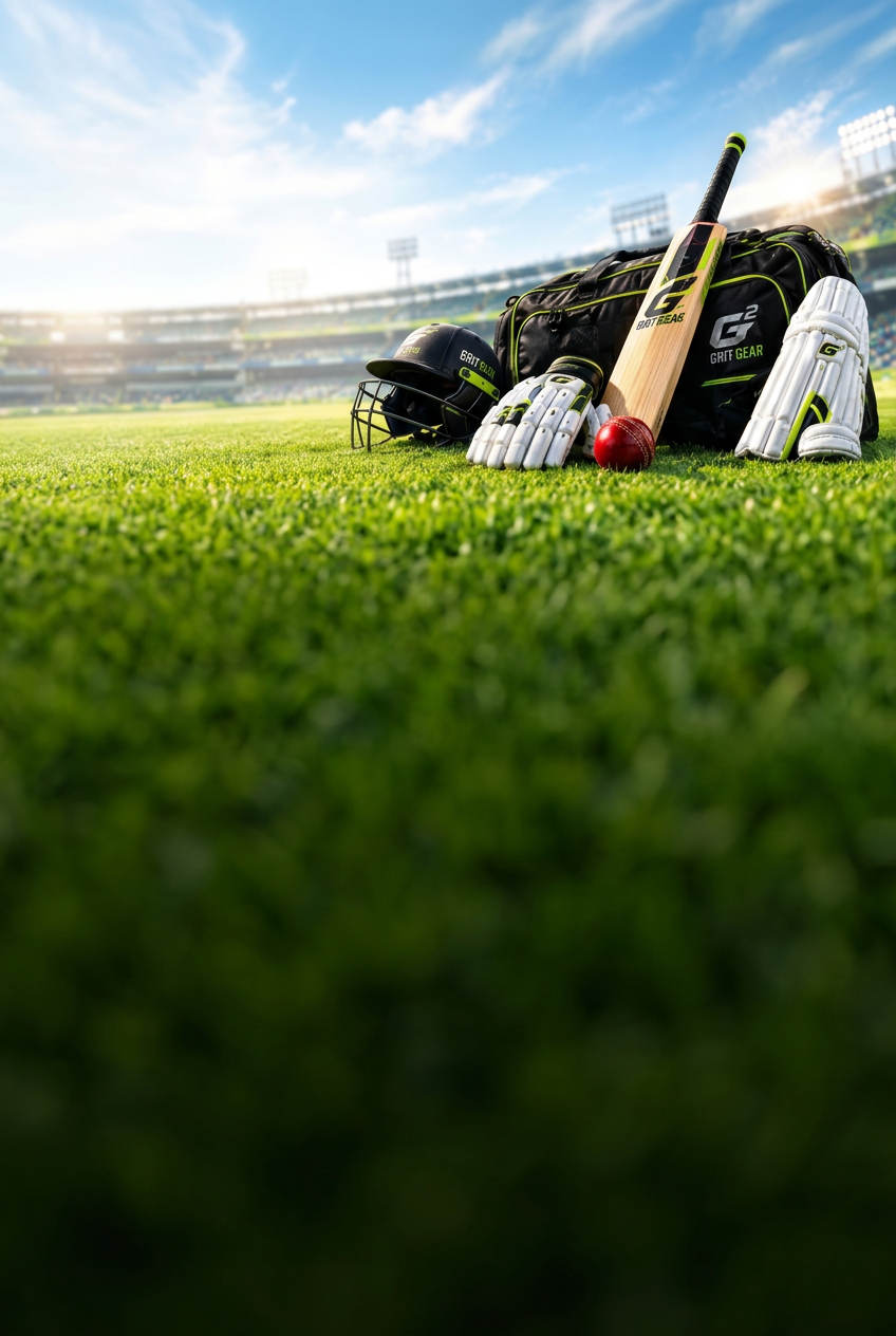 Grit Gear cricket equipment on a floodlit cricket ground